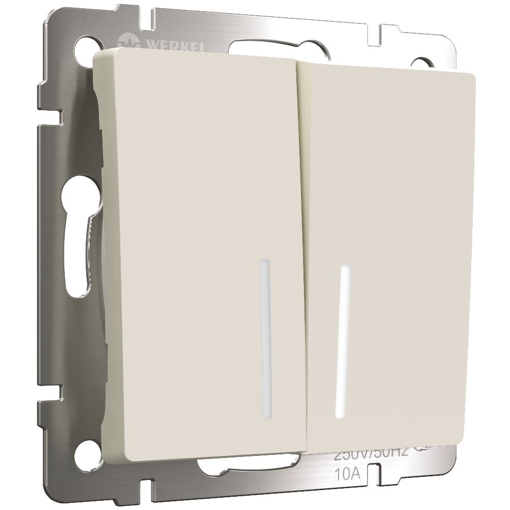 Выключатель двухклавишный встраиваемый Werkel с подсветкой Айвори матовый W1120162