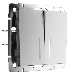 Выключатель двухклавишный встраиваемый Werkel с подсветкой Серебряный матовый W1120165