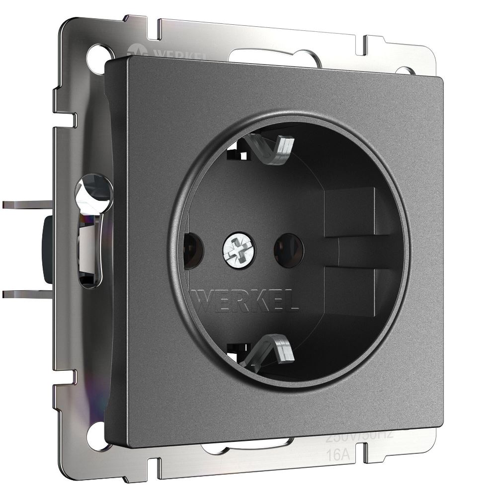Розетка встраиваемая Werkel с заземлением и шторками Графит матовый W1171164