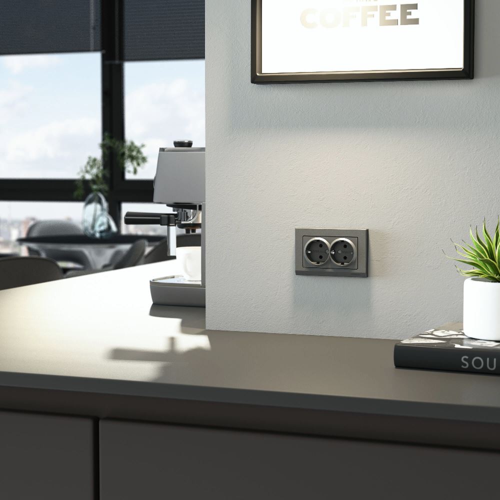 Розетка встраиваемая двойная Werkel с заземлением Графит матовый W1172064 — изображение 3