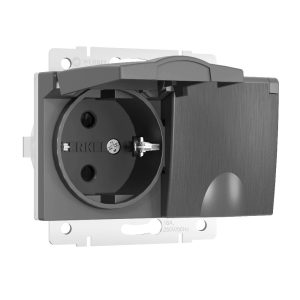 Розетка встраиваемая двойная влагозащищенная Werkel с заземлением, шторками и защитной крышкой Графит рифленый W1172204