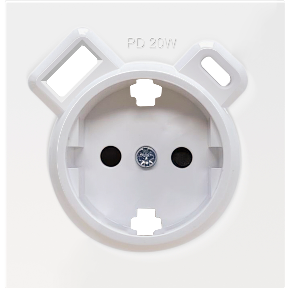 Розетка встраиваемая Donel R98 с заземлением и шторками + зарядка USB A+C 20W Белый глянцевый DA15500-DA22203 — изображение 2