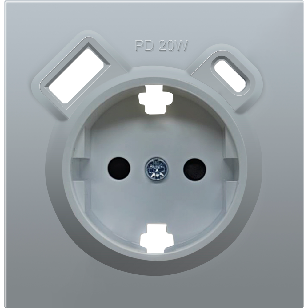 Розетка встраиваемая Donel R98 с заземлением и шторками + зарядка USB A+C 20W Алюминий матовый DA15500-DA22226 — изображение 2