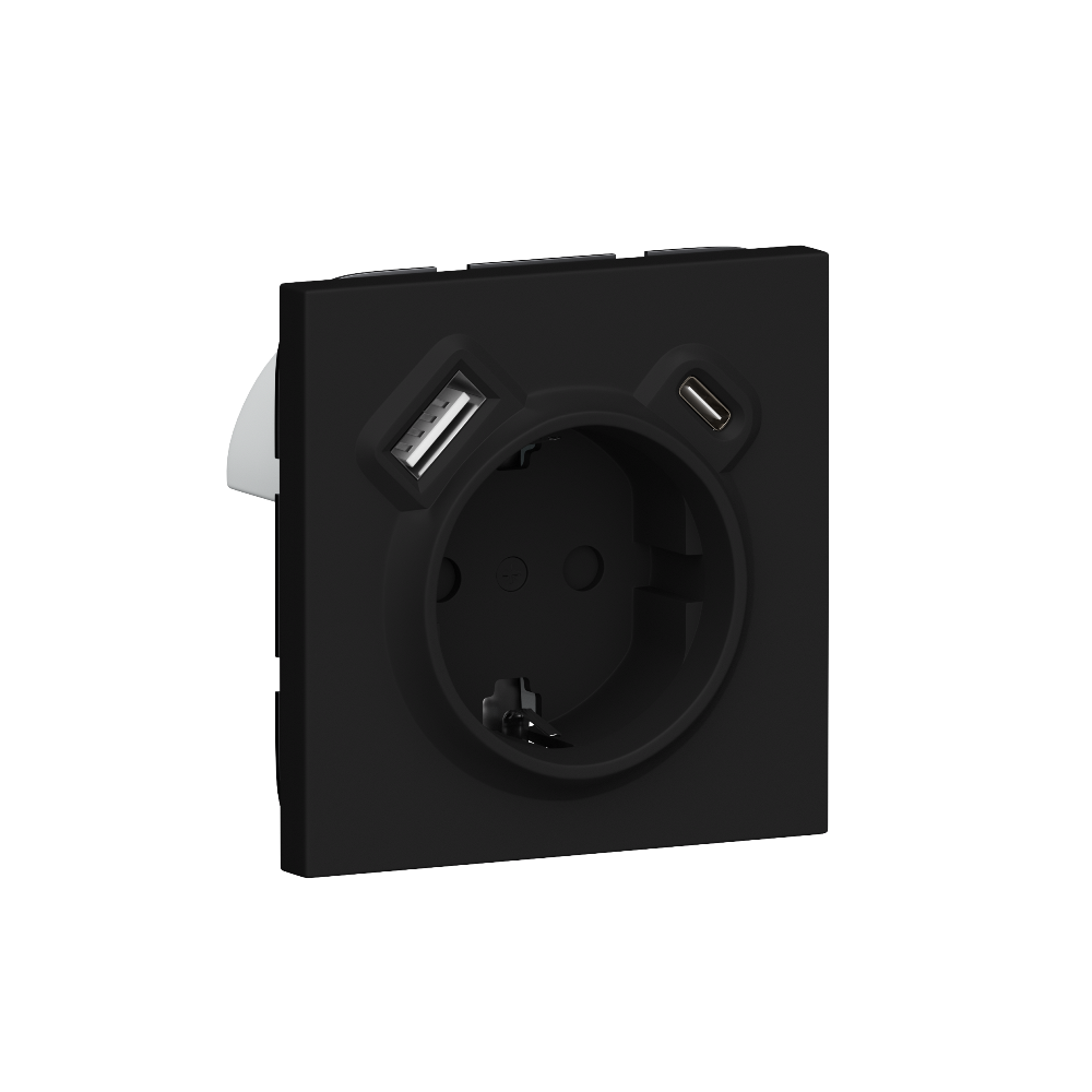 Розетка встраиваемая Donel R98 с заземлением и шторками + зарядка USB A+C 20W Карбон матовый DA15500-DA22230