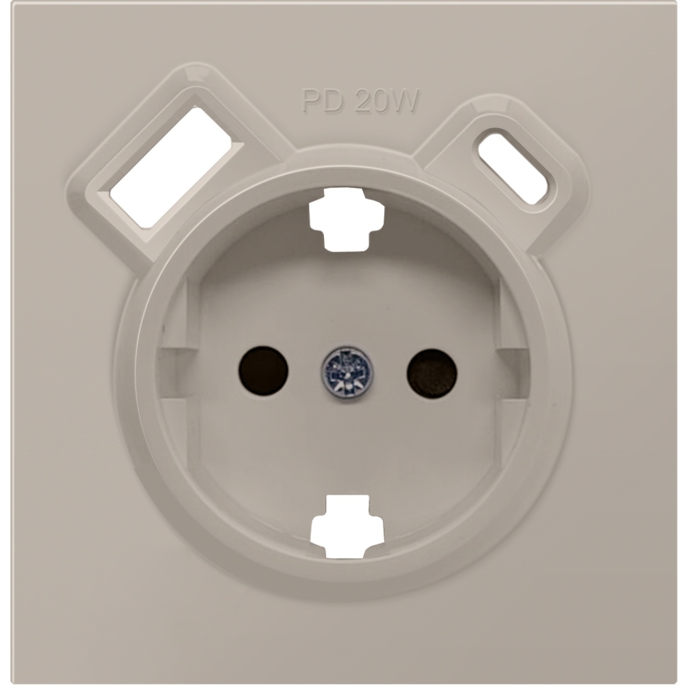 Розетка встраиваемая Donel R98 с заземлением и шторками + зарядка USB A+C 20W Кашемир матовый DA15500-DA22235 — изображение 2