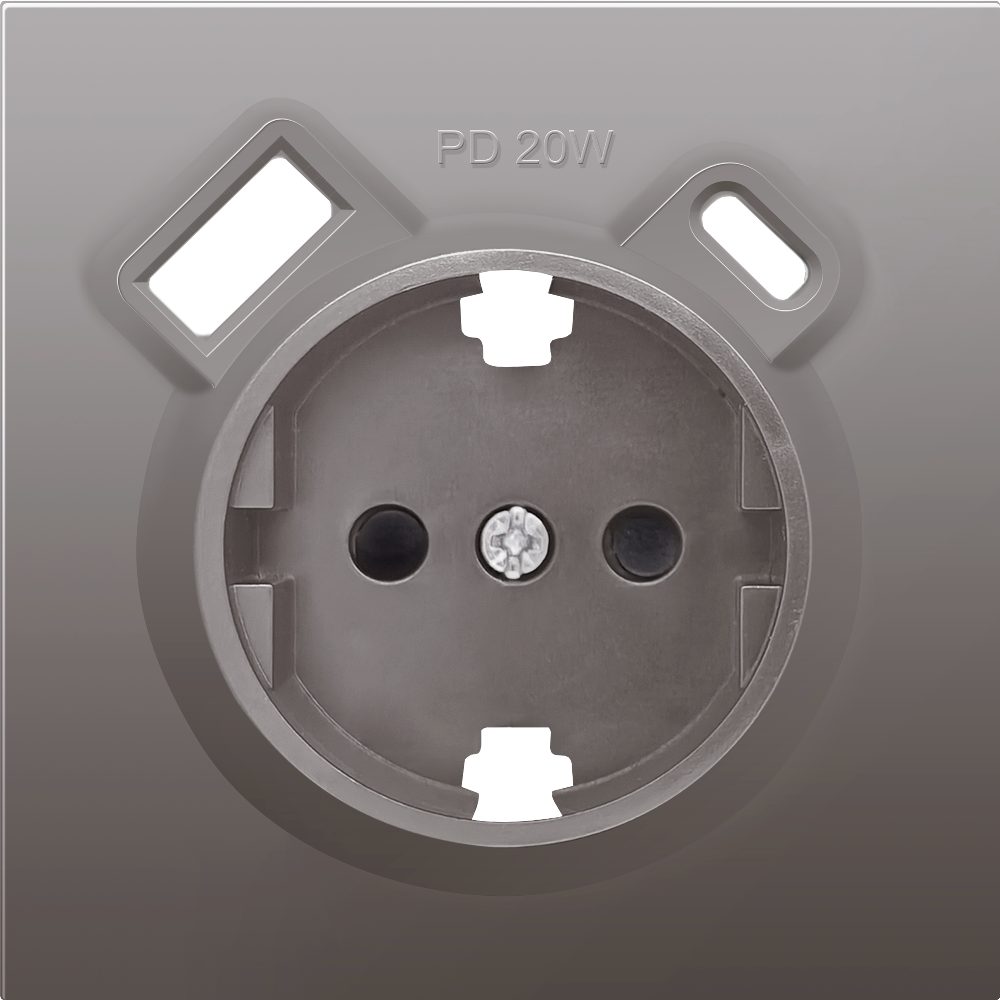 Розетка встраиваемая Donel R98 с заземлением и шторками + зарядка USB A+C 20W Сталь матовая DA15500-DA22237 — изображение 2