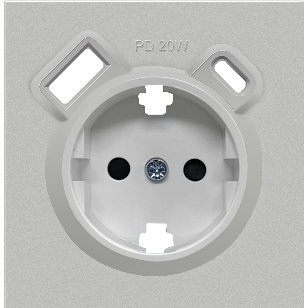 Розетка встраиваемая Donel R98 с заземлением и шторками + зарядка USB A+C 20W Серый матовый DA15500-DA22240 — изображение 2