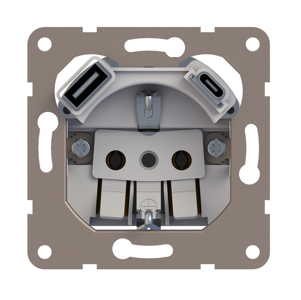 Розетка встраиваемая Donel R98 с заземлением и шторками + зарядка USB A+C 20W Серый матовый DA15500-DA22240 — изображение 6