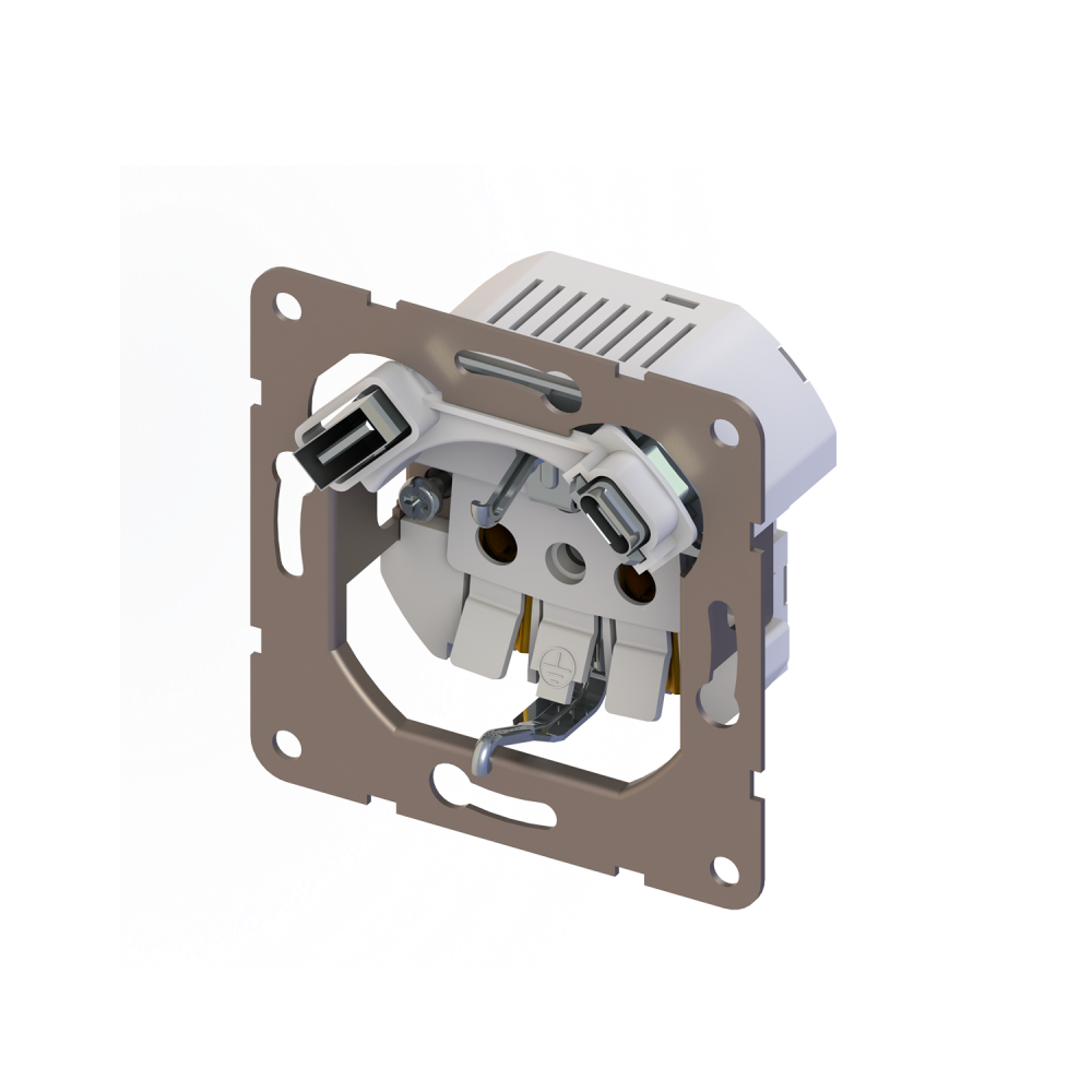 Розетка встраиваемая Donel R98 с заземлением и шторками + зарядка USB A+C 20W Серый матовый DA15500-DA22240 — изображение 4