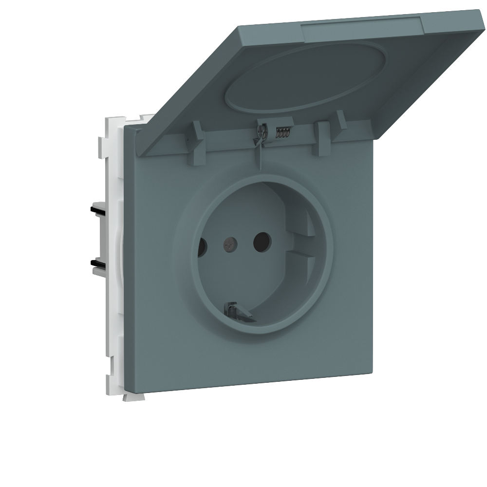 Розетка встраиваемая Donel R98 Schuko с крышкой и заземлением на клеммах Изумруд матовый DA17700-DA52039