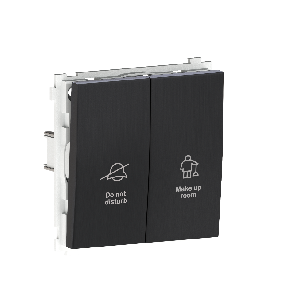 Выключатель двухклавишный встраиваемый Donel R98 Metal с символами DND/MUR Вороненая сталь DA25800-DA888GS