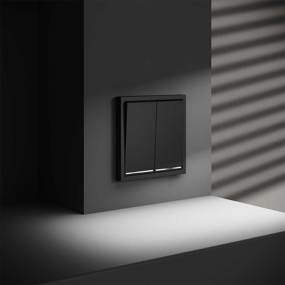 Выключатель двухклавишный встраиваемый проходной Voltum S70 с подсветкой Черный матовый VLS020408 — изображение 4