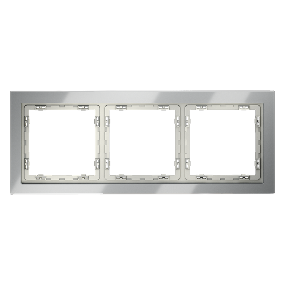 Рамка стеклянная Voltum S70 на 3 поста Сталь глянцевая VLS110305